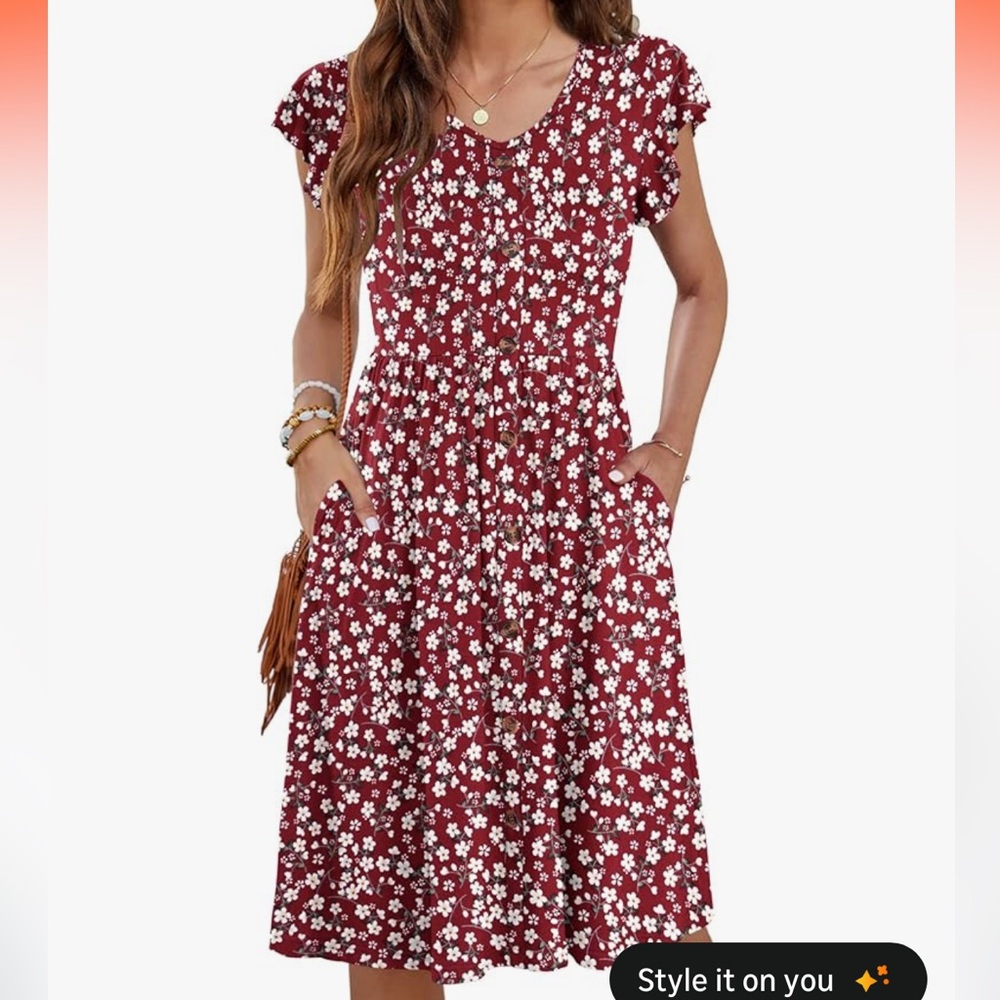 Red floral swing dress Large